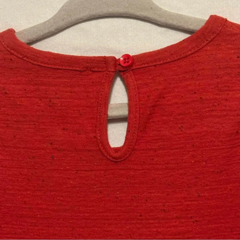 Sophie Catalou Dress Double Flounce Red L/S Floral Applique Metallic Ruffle 6